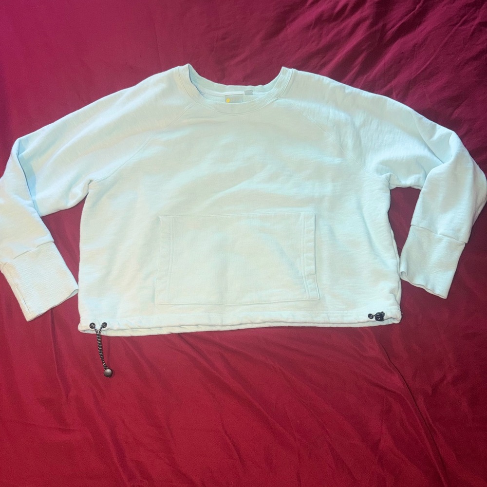 Zella Sweatshirt Womens Large Light Blue Cropped Drawstring Hem Thumbhole Sporty